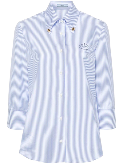 Shop Prada Logo-embroidered Striped Shirt In White