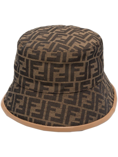 Shop Fendi Cappello Bucket In Tessuto Jacquard Ff In Brown