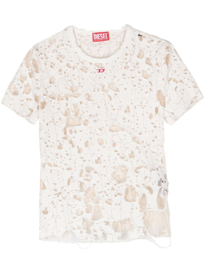 Shop Diesel T-shirt Effetto Consumato T-uncyna In White