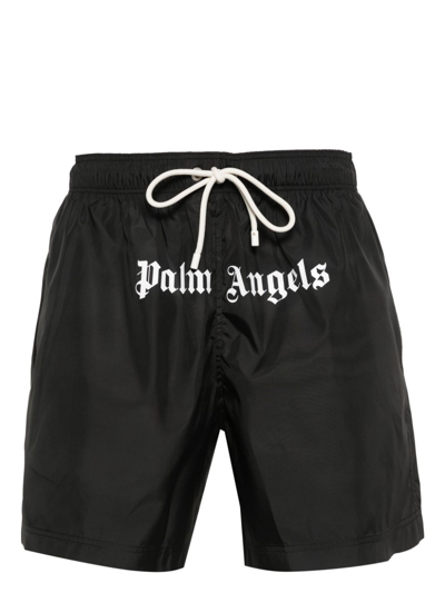 Shop Palm Angels , Pantaloncini Da Bagno Con Stampa Del Logo In Black