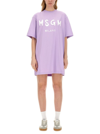 Shop Msgm Logo Printed T In Purple