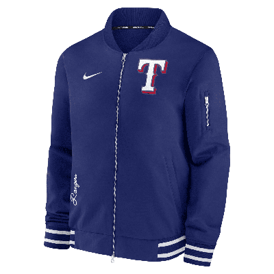 Shop Nike Texas Rangers Authentic Collection  Men's Mlb Full-zip Bomber Jacket In Blue