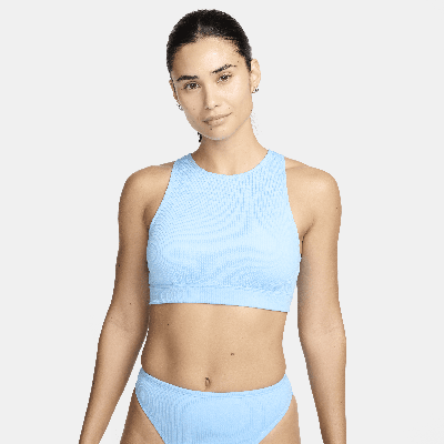 Shop Nike Women's Swim Elevated Essential High-neck Bikini Top In Blue