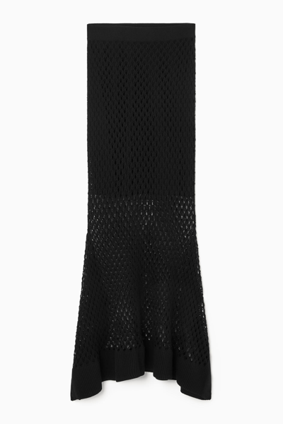 Shop Cos Asymmetric Open-knit Skirt In Black