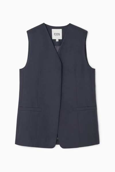 Shop Cos Longline Linen-blend Vest In Grey