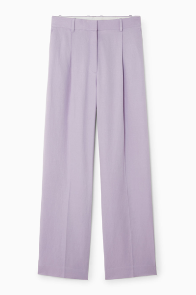 Shop Cos Pleated Linen-blend Wide-leg Trousers In Purple