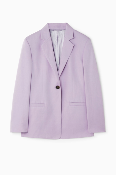 Shop Cos Single-breasted Linen-blend Blazer In Purple