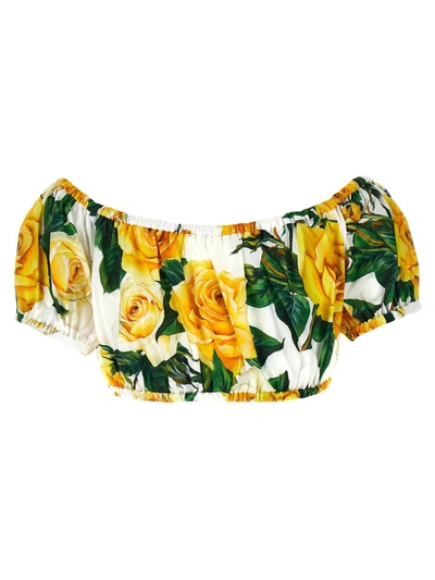 Shop Dolce & Gabbana 'rose Gialle' Top In Yellow