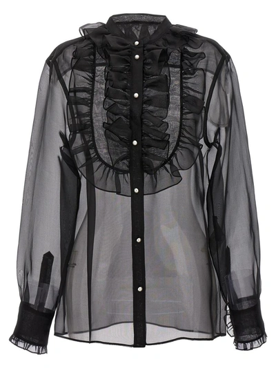 Shop Dolce & Gabbana Plastron And Ruffle Shirt In Black