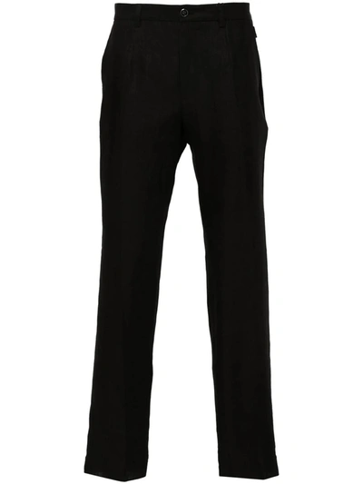 Shop Dolce & Gabbana Slim Fit Linen Trousers In Black