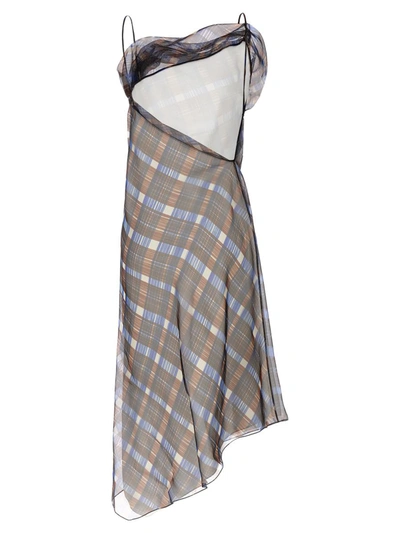 Ferragamo Asymmetric Organza Dress In Multicolor