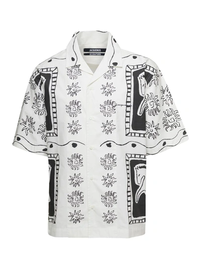 Shop Jacquemus White 'la Chemise Jean' Shirt With Abstract Print In Cotton Man