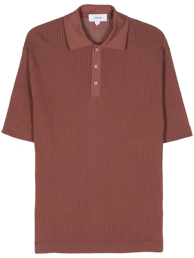 Shop Lardini Spa Open-knit Polo Shirt In Brown