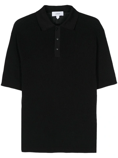 Shop Lardini Open-knit Polo Shirt In Black