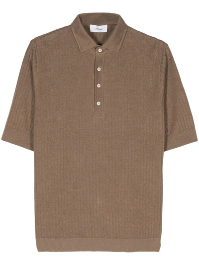 Shop Lardini Spa Ribbed Knit Polo Shirt In Brown