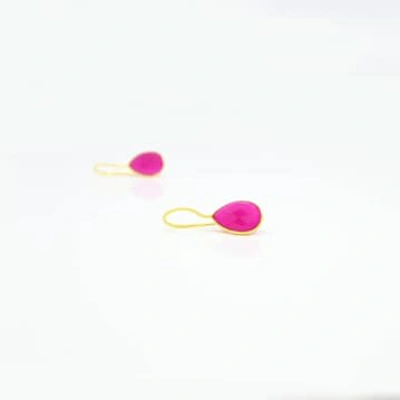 Shop Schmuckoo Teardrop Pink Fuchsia Onyx Gold Plated Drop Earrings