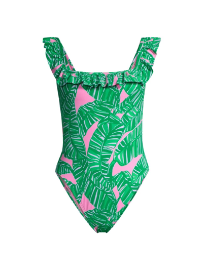 Shop Lilly Pulitzer Women's Aemma Leaf Ruffled One-piece Swimsuit In Conch Shell Pink