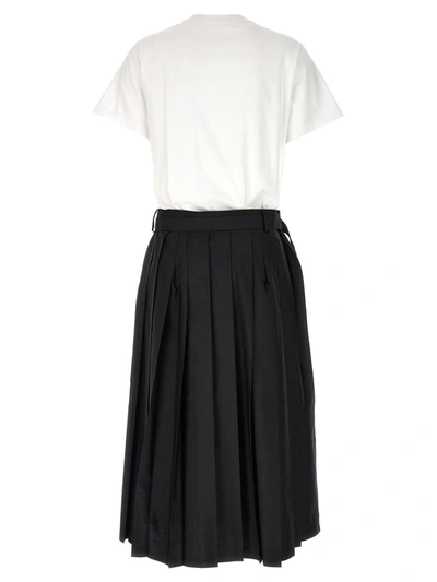 Shop Sacai Pleated Skirt Dress In White/black