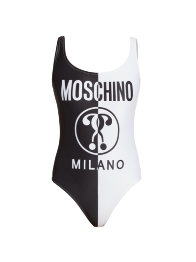 Shop Moschino Women's Logo One-piece Swimsuit In Fantasy Print Black