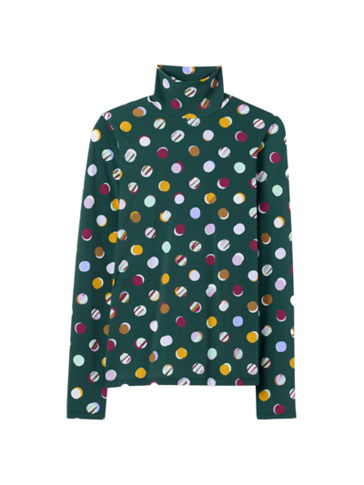 Shop St John Women's Collage Dots Print Turtleneck Blouse In Spruce Multi