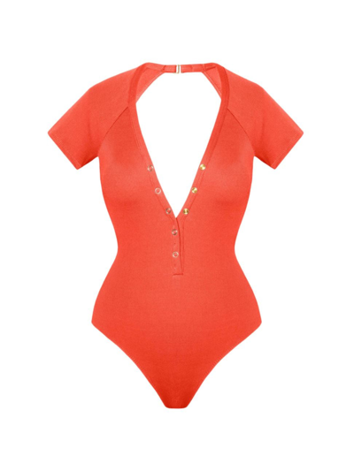 Shop Robin Piccone Women's Amy Raglan One-piece Swimsuit In Marmalade