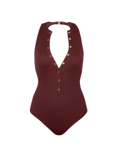 Shop Robin Piccone Women's Amy Buttoned One-piece Swimsuit In All Spice