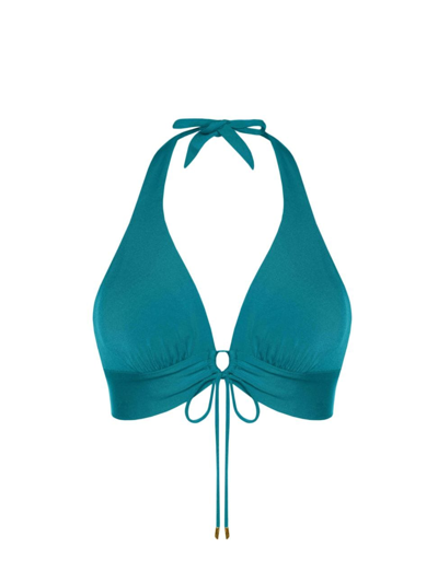 Shop Robin Piccone Women's Aubrey Halter Neck Bikini Top In Ocean