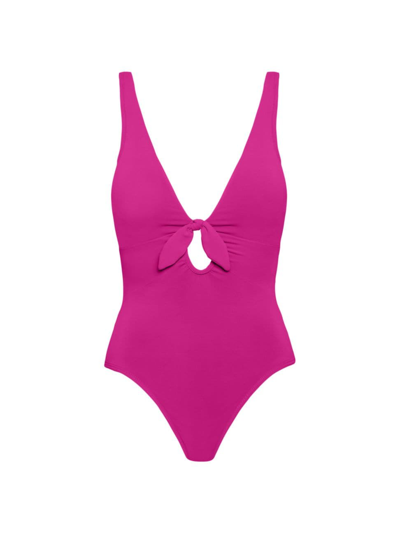 Shop Robin Piccone Women's Ava Plunge Bow One-piece Swimsuit In Acai