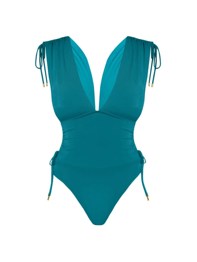 Shop Robin Piccone Women's Aubrey Plunging V-neck One-piece Swimsuit In Ocean