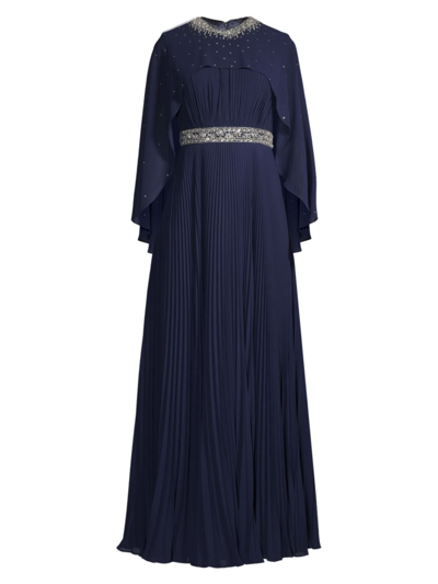 Shop Basix Women's Embellished Chiffon Caplet Gown In Navy