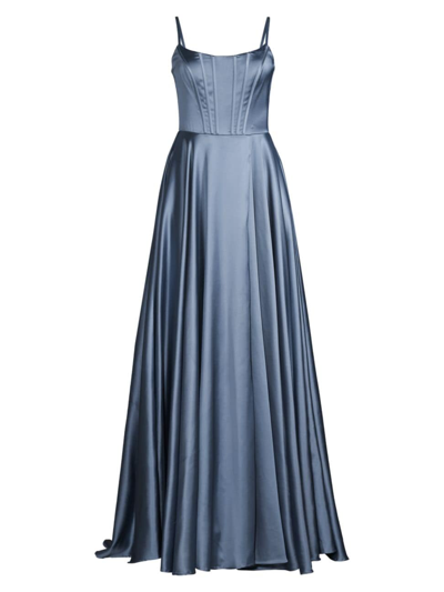 Shop Basix Women's Corset Satin Gown In Steel Blue