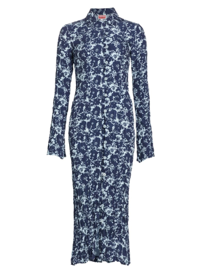 Shop Kenzo Women's Floral Long-sleeve Shirtdress In Midnight Blue
