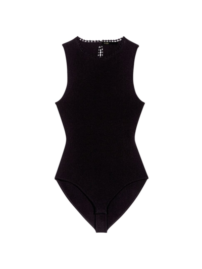 Shop Maje Women's Knit Cutaway Bodysuit In Black