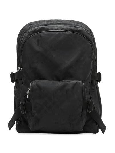 Shop Burberry Men's Check Jacquard Nylon Backpack In Black