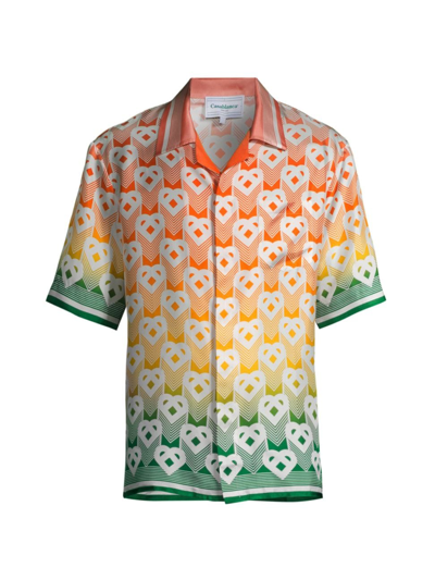 Shop Casablanca Men's Monogram Heart Print Ombré Short-sleeve Shirt In Neutral
