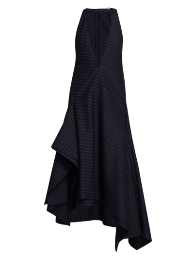 Shop Jw Anderson Women's Stripe Wool-blend Draped Midi-dress In Navy