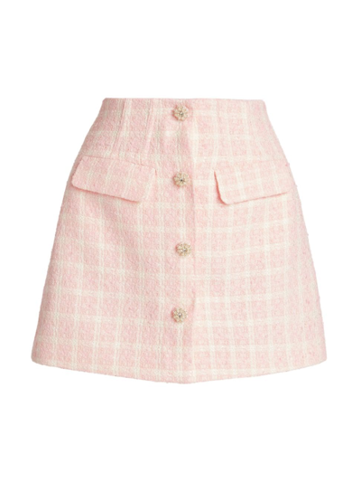 Shop Self-portrait Women's Bouclé Check Miniskirt In Pink