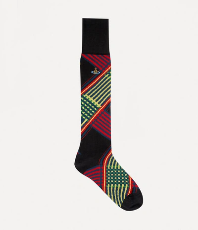 Shop Vivienne Westwood Combat Tartan High Sock In Black