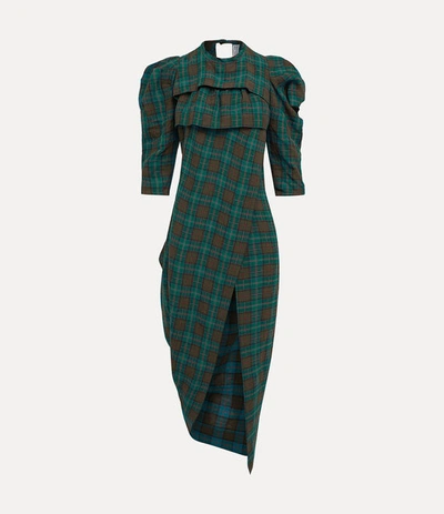 Shop Andreas Kronthaler Volant Dress In Check-teal