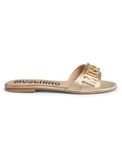 Shop Moschino Women's Crystal-embellished Satin Sandals In Gold