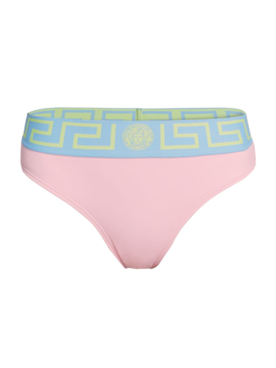 Shop Versace Women's Vita Greek Key Banded-trim Bikini In Pastel Pink Pastel Blue Mint