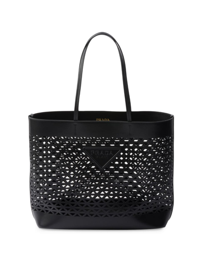 Shop Prada Women's Large Perforated Leather Tote Bag In Black