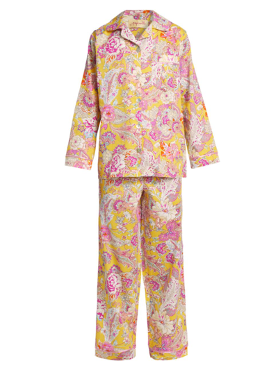 Shop Papinelle Women's Ella 2-piece Floral Cotton Sateen Pajama Set In Lemon Zest