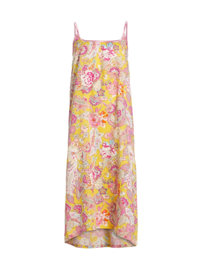 Shop Papinelle Women's Ella Floral Cotton Sateen Maxi Night Gown In Lemon Zest