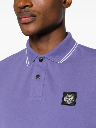Shop Stone Island Compass-motif Cotton Polo Shirt In Purple