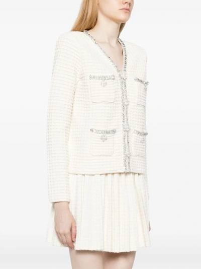 Shop Self-portrait Sequin-embellished Waffle-knit Knitwear Cardigan In White