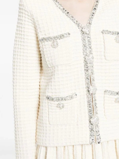 Shop Self-portrait Sequin-embellished Waffle-knit Knitwear Cardigan In White
