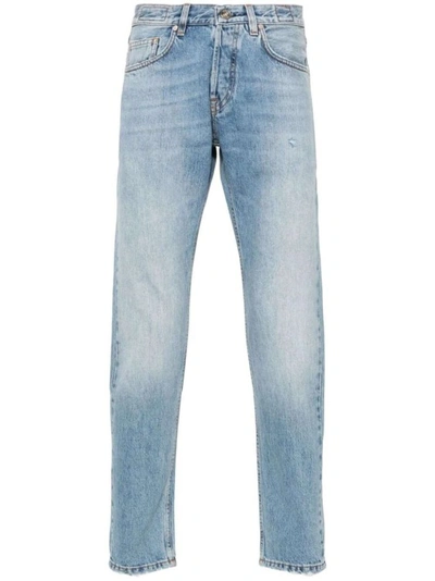 Shop Eleventy Distressed Tapered-leg Denim Jeans In Blue