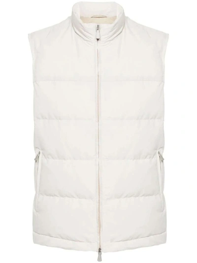 Shop Eleventy Sand Beige Quilted Down Gilet In White