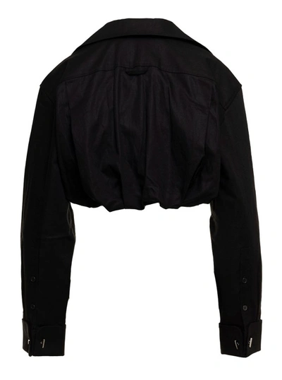 Shop Jacquemus Le Chemise Machou' Black Gathered Cropped Shirt